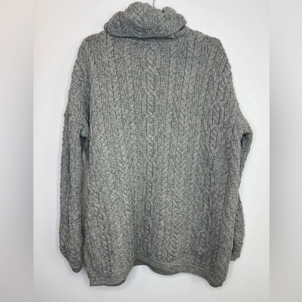 Aran Mor Merino Wool Turtleneck Sweater Made in Ireland Size L chunky cable knit - Picture 7 of 7